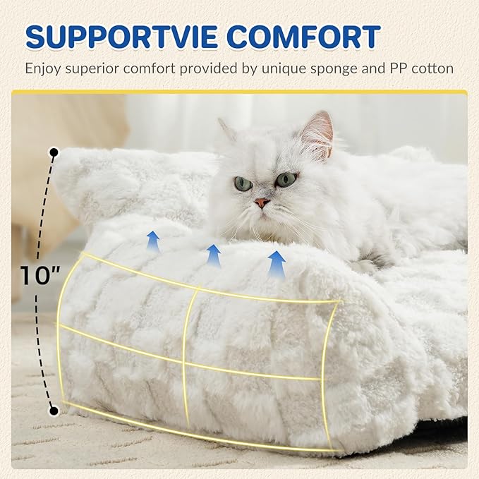 ABCPET Cat Bed Dog Couch for Puppy and Kitten, Fluffy Dog Bed Medium Dogs Couch, Supportive Cat beds for Indoor Cats, Washable Cover & Non-Slip, 32 inch, White