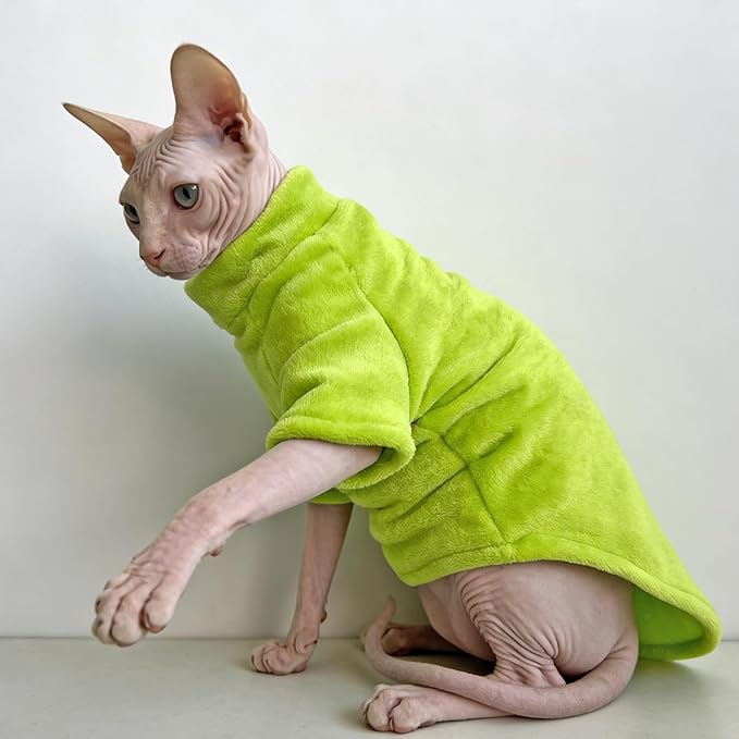 Sphynx Cat Clothes Sweaters, Sphynx Hairless Cat Clothes for Cats Only, Warm Sphinx Kitten Apparel Outfits Pajamas for Cornish Rex and Devon Rex,Christmas Halloween Costume, Green,L