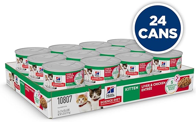 Hill's Science Diet Kitten Wet Cat Food, Liver & Chicken, 2.9 oz. Cans, 24-Pack