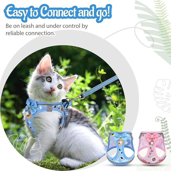 Cat Harness and Leash Escape Proof for Walking, Adjustable Soft Kitten Harness with Reflective Straps Step in Cat Vest Harness for Small Kitten and XS Dogs (Blue, S-Chest(11.8"-13.7"))