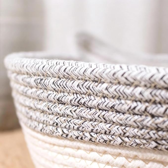 Handwoven Cotton Rope Interactive Cat Bed Basket, Foldable & Scratchable Nest with Toy Ball and Cushion, Stimulating Instinct Basket for Cats & Kittens, Silent Play Cat Basket Nest(Grey,Large)