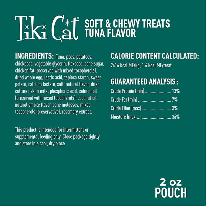 Tiki Cat Soft & Chewy Grain Free Dry Cat Treats, Tuna, 2 oz. Pouch (8 Count)