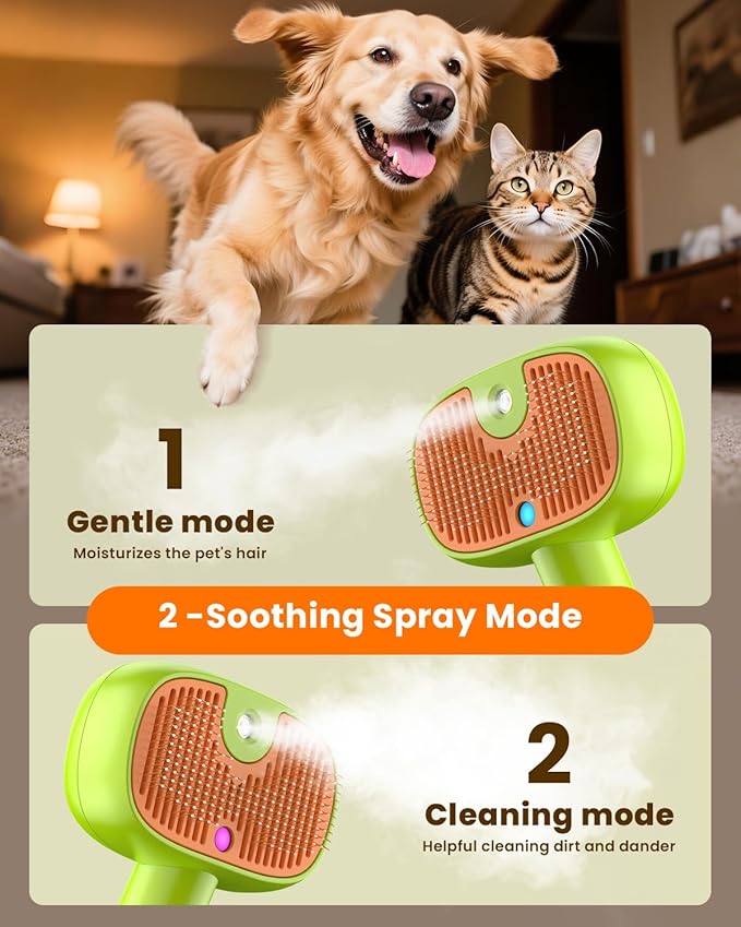4-in-1 Cat Steam Brush, 2025 Upgraded Pet Steam Brush for Indoor Cats Dogs Spray Hair Removal Comb, 2 Spray Self-Cleaning Dog Brushes for Shedding,Massage,Cleaning Grooming (White)