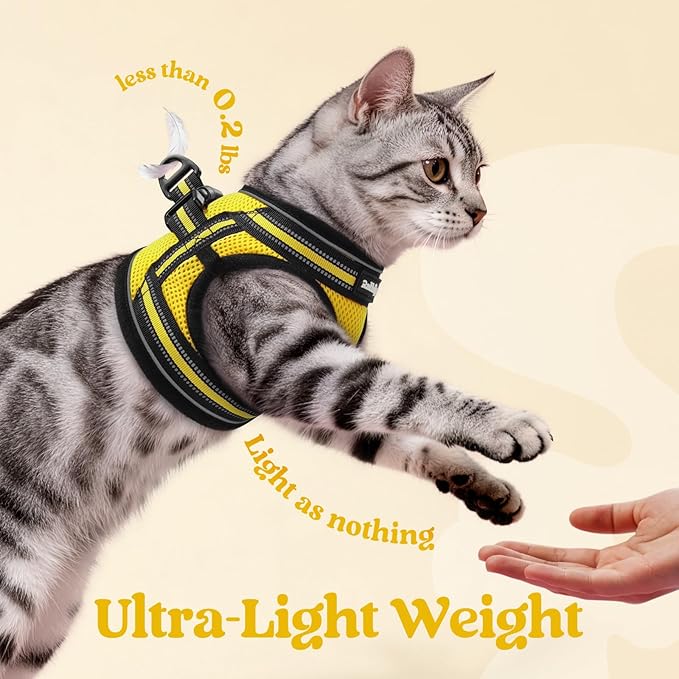 rabbitgoo Cat Harness and Leash Set for Walking Escape Proof, Adjustable Soft Kittens Vest with Reflective Strip for Cats, Comfortable Outdoor Vest, Bright Yellow, M