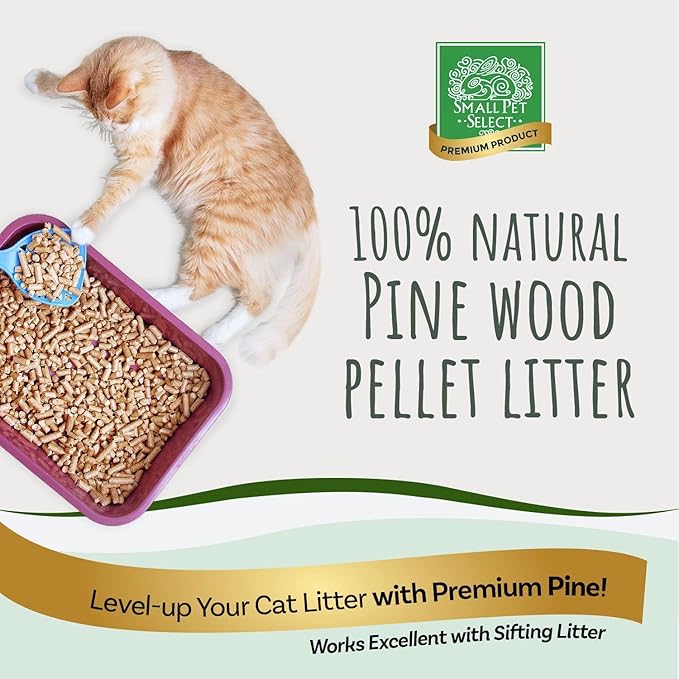 Small Pet Select Pelleted Pine Cat Litter, Kitty Litter, Non Clumping Pellets for Cats, for Use with Sifting Litter Box, Non Tracking, Low Dust, Made in USA, 40lb