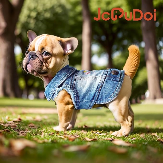Birthday Gift Boy Dog Jeans Jacket Denim Pet Coat for Puppy Small Dogs Classic Overalls Male Cat Costumes Washed Vest Clothes Outfit T-Shirts (Medium)