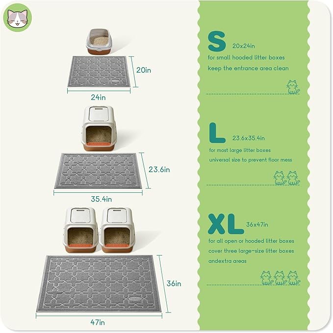 Yimobra Cat Litter Mat, Litter Trapping Waterproof Non Slip PVC Mat, Scatter Control Easy Clean for Litter Box, 35.4"x23.6", Dark Grey