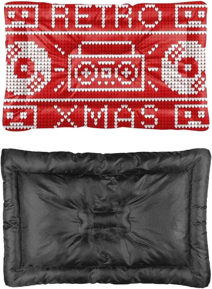 Knitted Cd Boombox Pet Bed Dog Anti- Slip Mat Dog Bed for Backseat Warm Mat Non- Slip Bottom Cat Accessories for Indoor Cats Multi- Scenario Crate Gift Printed Dogs Beds 36× 24 Inch