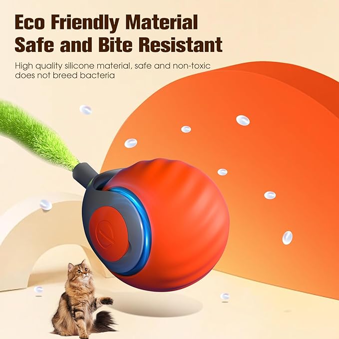 2026 New Upgrade Speedy Tail Cat Toy, Smart Interactive Pet Toys Comes with 4 Tails, Reinforced Version of The Cat Toys Balls, Two Speed Adjustment (Orange)