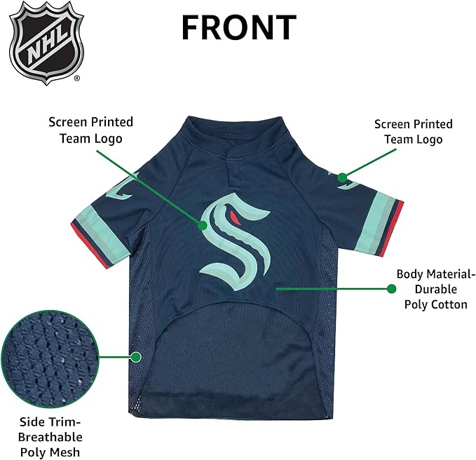 NHL Seattle Kraken Jersey for Dogs & Cats. - Size: Medium. Best PET Jersey for the NEW HOT Ice Hockey Team for Puppies, Large Dogs, Kittens & Large Cats