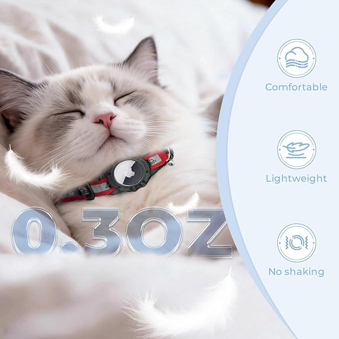 Breakaway AirTag Cat Collar, Reflective Cat Tracker Collar with Air Tag Holder and Bell, Safety Elastic Band Cat GPS Collars for Girl Boy Cats, Kittens and Puppies (Red, 8-13'')