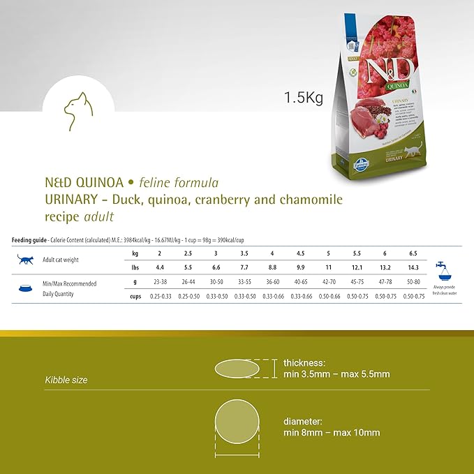 Farmina N&D, Quinoa Urinary Duck Formula Adult Dry Cat Food, 3.3lb