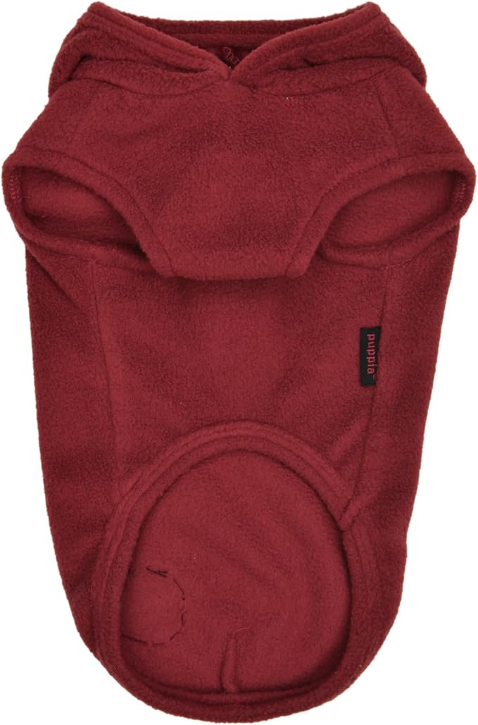 Puppia Zuko Warm Winter Hooded Polar Fleece Shirts with Integrated Harness for Small and Medium Dogs, Wine, Small