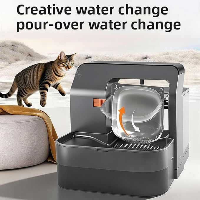 Asixxsix Wireless Cat Water Fountain, 3.2L Self Refill Tipping Wastewater Separatio Smart Pet Fountain with Filter Rechargeable Automatic Water Dispenser for Cats Small Dogs