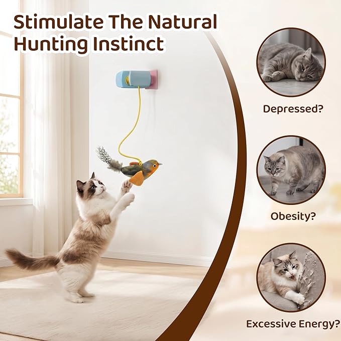 Interactive Cat Toys for Indoor Cats, Automatic Cat Hanging Toys for Bored Adult Cats, Cat Toys Realistic Bird with Catnip and Feather Chase Exercise Door Frame Cat Self Play Toys Blue