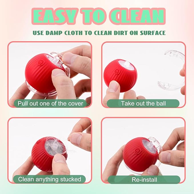 Speedy 2.0 Tail 2 Packs Interactive Cat Toys for Indoor Cats, Automatic Cat Toy with Elastic Mesh Tail, Electric Rolling Ball on Carpet, Chirping and Motion Activate Cat