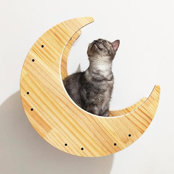 Cat Wall Furniture, Cat Wall Steps with Hemp Rope Covered, Cat Wall Stairs, Wall Mounted Cat Hammock, Cat Shelves for Sleeping, Climbing and Lounging (Color : Moon Bed)