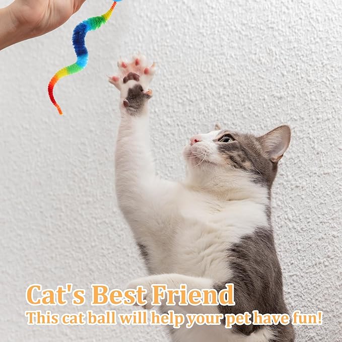 QfwdfcTrenz 5 Pcs Fuzzy Balls for Cats Bouncy Ball Colorful Fuzzy Bouncy Cat Balls Toy FuzzyWorms Pom Pom Cat Toys (Ball Colors are Random)