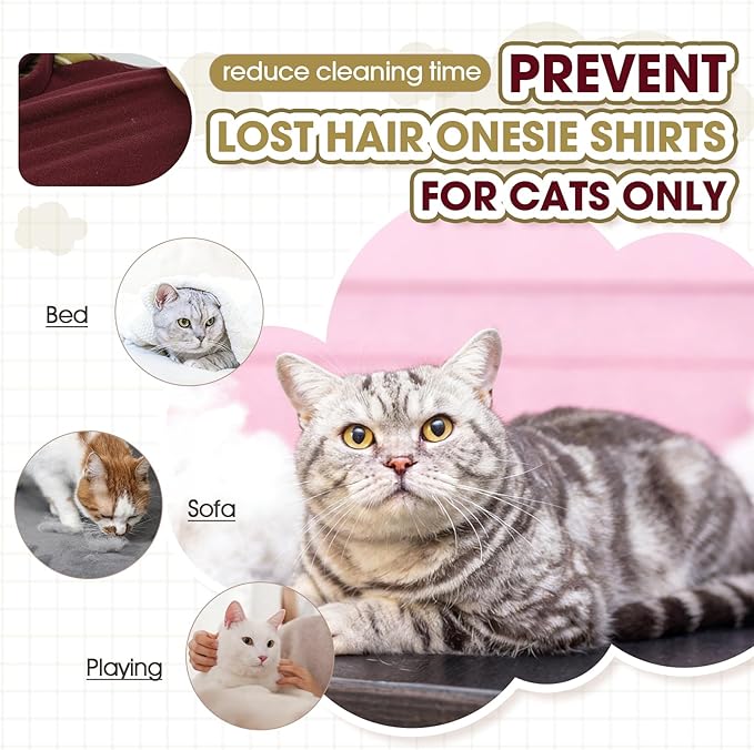 Sticky Cat Clothes, Sphynx Hairless Pajamas for Cats only, Soft Onesie for Kitten, Female Male & Hair Loss Prevention, Red M