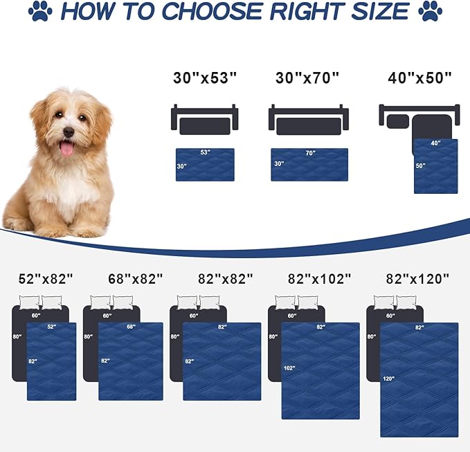 Smiry Waterproof Dog Bed Cover Blanket 52x82, Soft Reversible Pet Blanket, Washable Leakproof Cats Dogs Couch Cover for Sofa, Couch, Furniture, Navy/Blue