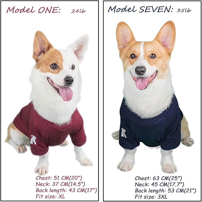 Koneseve Dog Shirts Soft Cotton Dog Clothes Stretchy T-Shirt for Small Medium Large Dogs Cat Shirt Breathable Puppy Outfit Kitten Apparel Pet Pullover Tee Blank Basic Sweatshirt 2-Pack Blue & Red 2XL