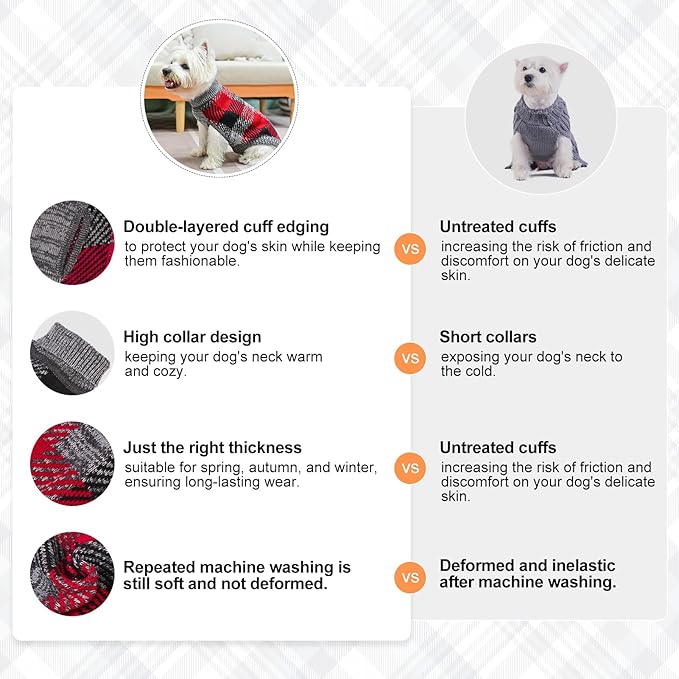 BEAUTYZOO Small Dog Sweater Female Male, Fleece Dog Turtleneck Pullover Sweater, Soft Warm Cute Knitted Cat Sweater Cold Weather Puppy Knitwear Girl Boy, Pet Clothes for Chihuahua Bulldog Yorkie, S