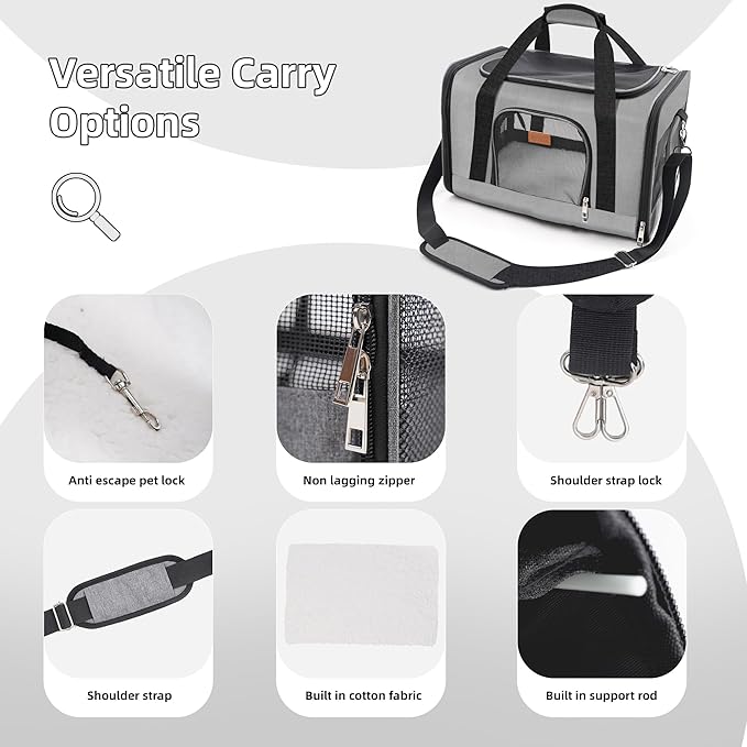 ROYPET Cat Carrier,Portable Pet Carrier Bag for Cats and Small Dogs,Foldable Soft-Sided and Scratch-Proof mesh Cat Bag Pet Carriers,Airline Approved Pet Carrier,Pet Travel Carrier Up to 15 Lbs,Grey