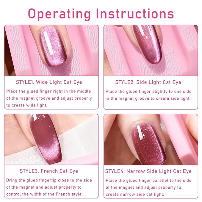 5D Nail Magnet Tool for Cat Eye Gel Polish - Cateye Magnets for Nails, Non-Slip Finger Stand, Strong Magnet Cat Eye Nail Art Tool for DIY & Salon - Pink