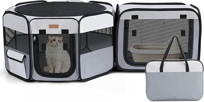 Want to Give Your Kittens & Puppies a Safe, Independent Space? Try Lekereise: 47"×16" Portable Cat Playpen, 2-in-1 Dog Playpen, Independently Usable, with a Carry Bag. Play Freely Anywhere!