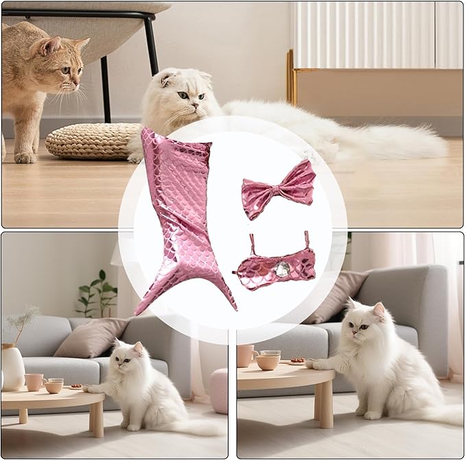 Generic cat Mermaid Costume, Mermaid Tail for Cats, Mermaid Tail Clothes Sequin Mermaid Dress, Comfortable & Soft Dog Outfit, Funny Pet Costumes for Cat and Dog, Pink
