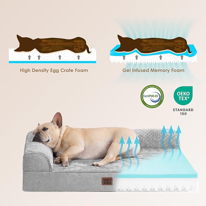 EHEYCIGA XL Dog Bed Memory Foam for Crate, Extra Large Dog Bed Orthopedic with Washable Removable Cover, Waterproof Pet Sofa Couch XLarge Size Dogs, 41x27x6.5, Grey