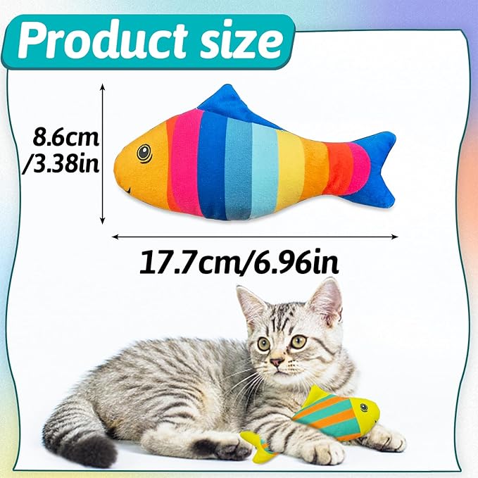 Andiker 2PCS Catnip Toys for Cats, Colorful Cat Fish Toys with Catnip Built-in Bells Soft Bite-Resistant Interactive Cat Toys for Indoor Cats Biting Chewing Reducing Boredom (Lines)