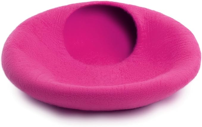 Woolygon Premium Felt Cat Cave Bed – Wool Kitty Beds Handcrafted Kitten Caves Bed for Indoor Cats - Made from Merino Wool, Foldable Cat Hideaway Covered Cat House Pod (Pink Plain)