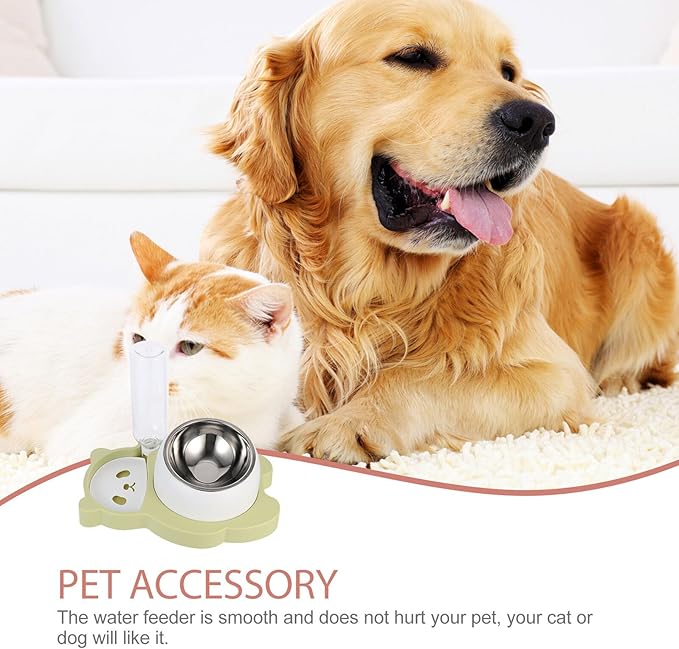 Kisangel Pet Cage Food Dispenser and Multi-Function Cat Food Bowl with Stainless Steel Non-Slip Base, Fresh Green, Suitable for Cats and Dogs Feeding and Watering