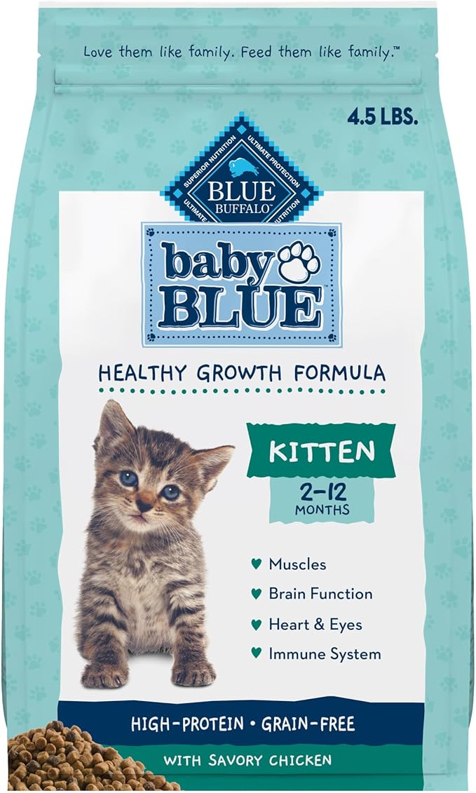 Blue Buffalo Baby Blue Natural Grain-Free Dry Food for Kittens, Healthy Growth Formula with DHA, High-Protein Savory Chicken Recipe, 4.5-lb Bag