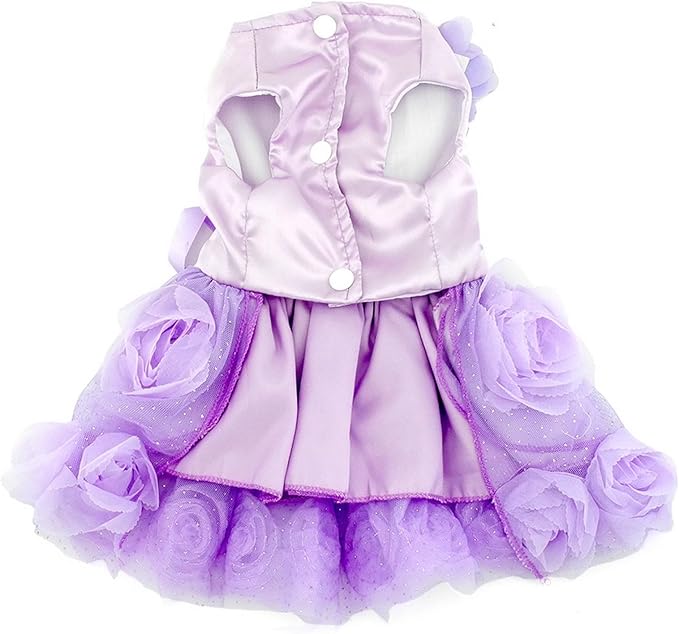 SMALLLEE_Lucky_Store Pet Small Dog Wedding Dress with Bowknot Birthday Party Costume Satin Rose Pearls Girl Formal Dress Cat Tutu Purple Violet XS, (YP0173)