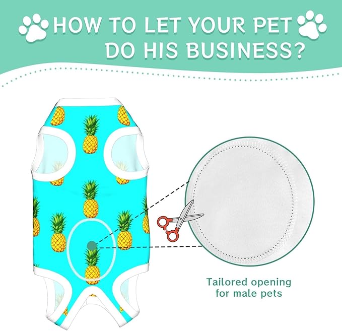Dog Surgery Recovery Tropical Pineapples Suit After Spay Dogs Cone Alternative Onesie