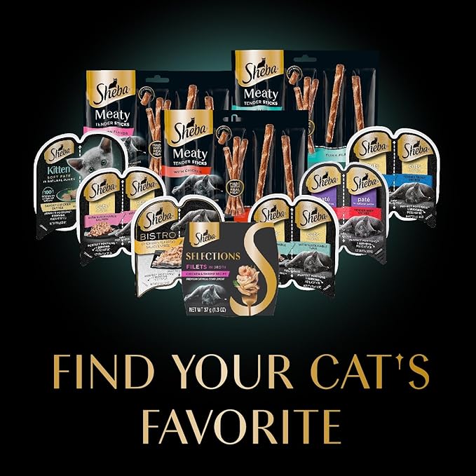 Sheba Selections Filets in Broth, Adult Cat Food Wet Recipe, Meal Complement, Wet Cat Food Variety Pack, Chicken & Tuna Recipe, 1.3 oz. Cups, 12 Count