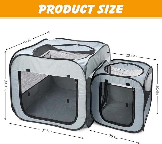Portable Cat Playpen with Separate Areas, Foldable Cat Tent for Indoor and Outdoor, Pet Playpen for Kittens and Small Dogs