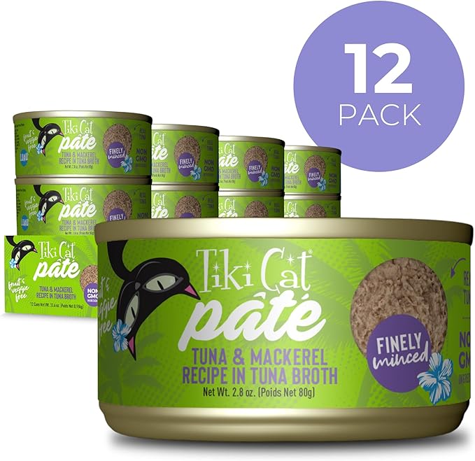 Tiki Cat Luau Pâté Wet Cat Food, Tuna & Mackerel, 2.8 oz. Cans (12 Count)