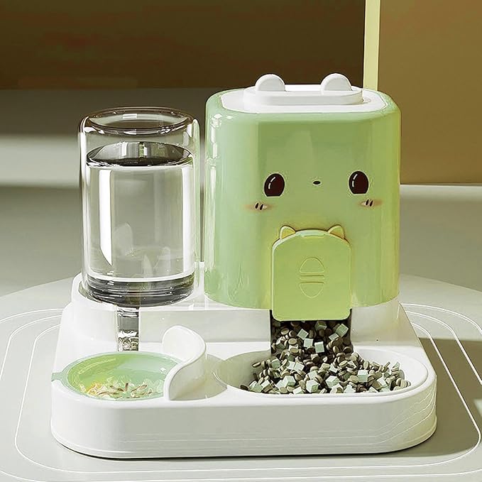 2 in 1 Automatic Pet Feeder with Water Dispenser, 1800ml Large Capacity Food Bowl for Cats and Small Dogs, Detachable Design for Easy Cleaning- Green