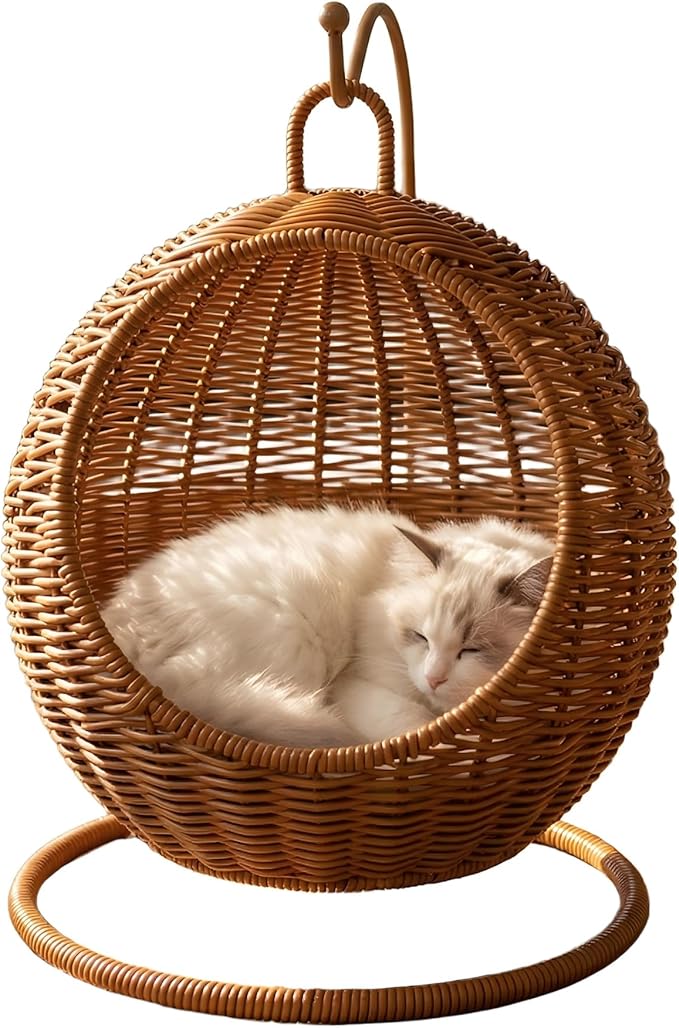 Imitation Rattan Cats Basket Hanging Hammock Bed for Small Space Comfortable Small Cats Nest for Indoor and Outdoor