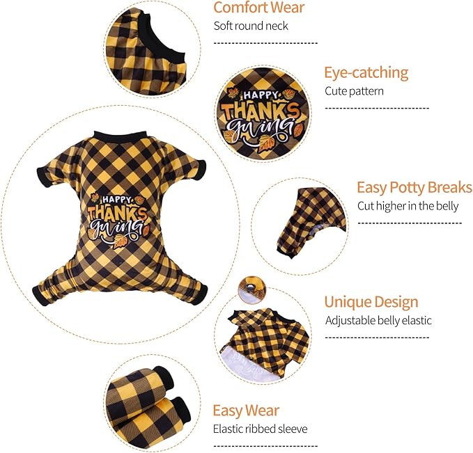 CuteBone Thanksgiving Dog Pajamas Costumes Pet Clothes Cat Apparel Shirt Winter Holiday Cute Pjs Outfits for Doggie Onesies P261L