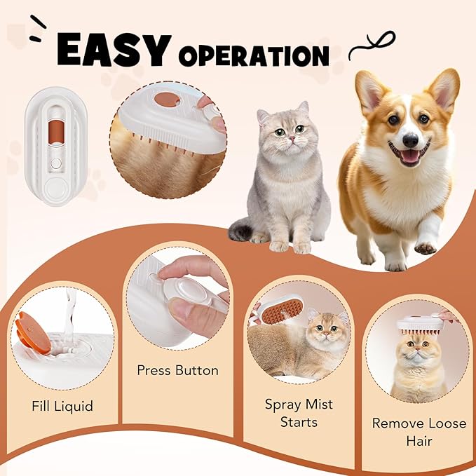 INFOX 1-Pack Cat Steam Brush, 4-in-1 Pet Steaming Grooming Brush for Cats & Dogs