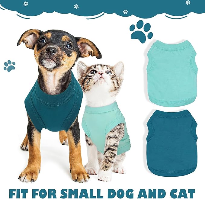 2 Pieces Dog Clothes for Small Dogs Girl Boy Chihuahua Clothes Summer Puppy Soft Dog Shirt Solid Color Pet Clothing Cute Cat Cloth, XXS,Green,Blue