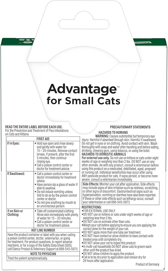 Advantage Topical Cat Flea Treatment and Prevention for Small Cats 2-9 lbs. | Apply Flea Drops Monthly | 2 Treatments, (Pack of 2)