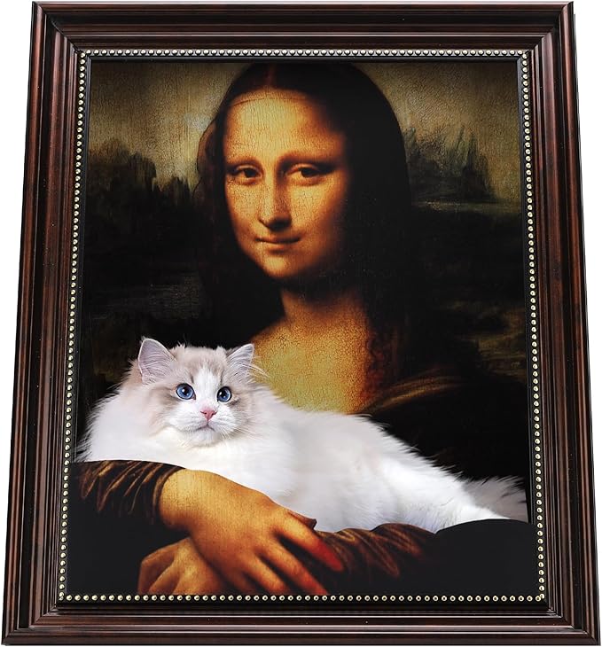 Mona Lisa Cat Bed - 4D Oil Painting Art Cat Scratcher for Indoor Cats, Half-Surround & Armrest Design, Cardboard Cat House, Novelty Gift for Cat Pawrents