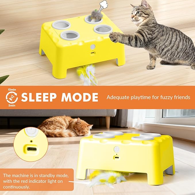 Wortade Interactive Cat Toys Rechargeable,Durable Hide and Seek Cat Toys, Automatic Electronic Feather Cat Toy, Cat Kitten Toy for Indoor Bored Adult Cats