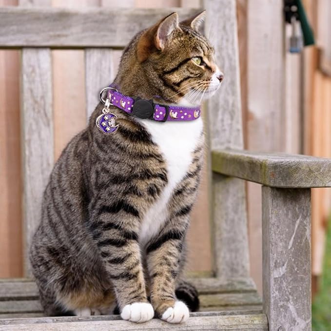 Baeuppit 2Pcs Breakaway Cats Collars Cat Collars for Boy & Girl Cats Adjustable Kitten Collars with Bell,Purple+Scarlet,8"-13.1"