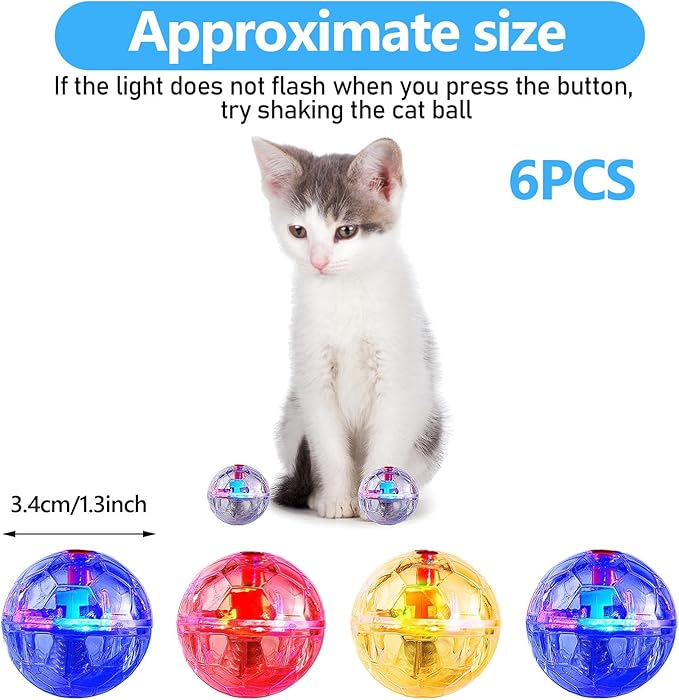 Sratte 6 Pcs Ghost Hunting Cat Ball Activated Cat Toy Motion LED Light Pet Balls Motion Dog Interactive Pet Toys Glowing Mini Running Exercise Supplies for Animals Activity (Clear)
